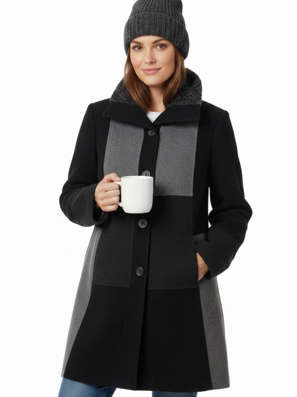 ME-JAY Vintage long winter jacket virgin wool&Cashmere blend black grey block  8